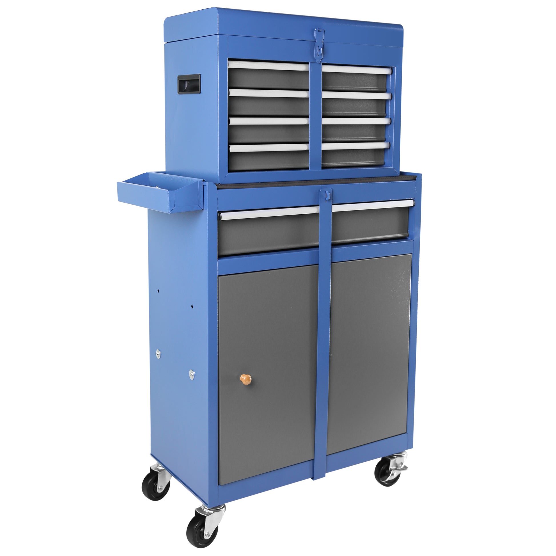 Tool Chest, 5 Drawer Rolling Tool Storage Cabinet with blue+grey-steel