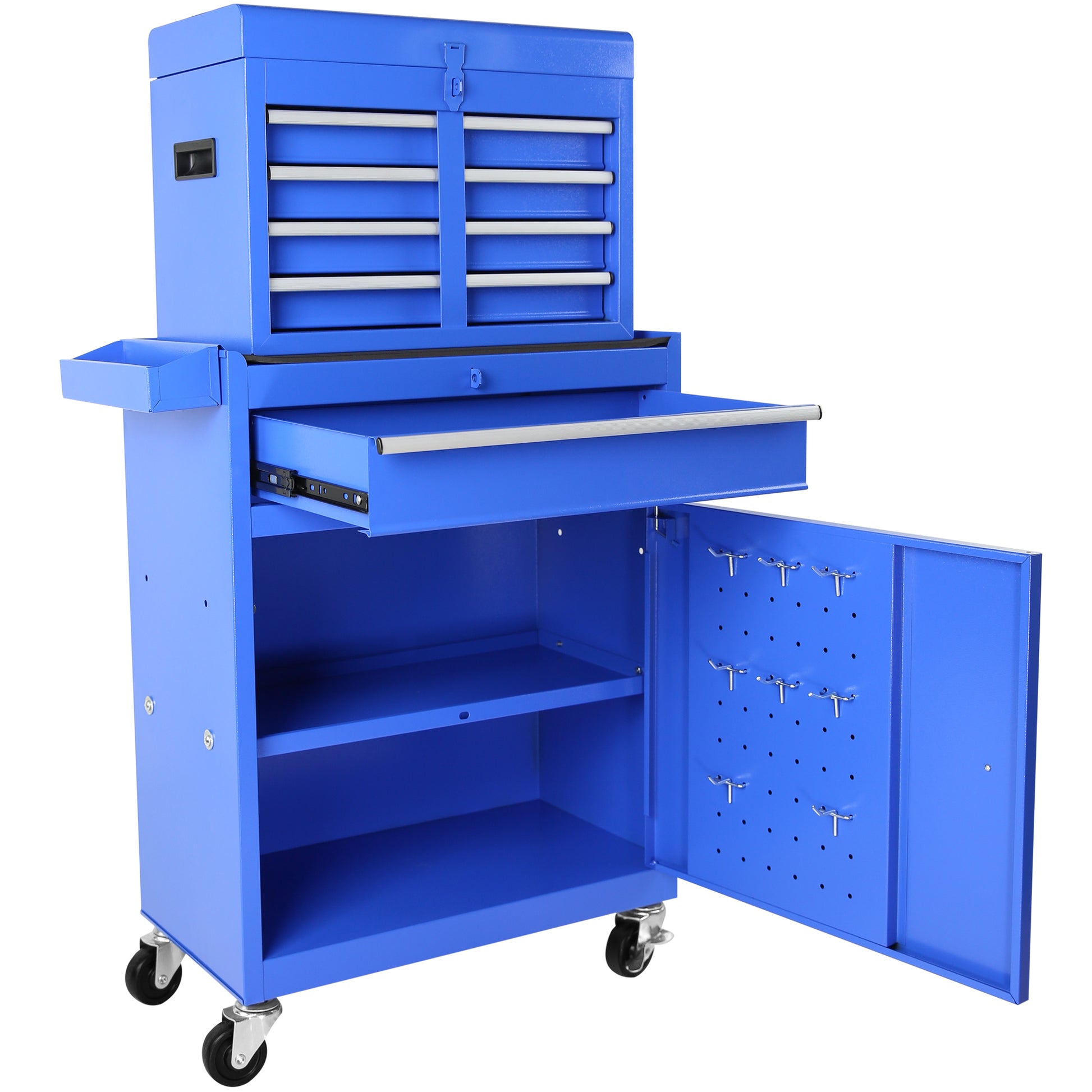 5 Drawer Rolling Tool Chest, High Capacity Tool Storage Cabinet W Lockable Wheels, Adjustable Shelf & Anti Slip Liner, Detachable Tool Box Organizer, Rolling Tool Cabinet Blue Steel