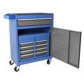 Tool Chest, 5 Drawer Rolling Tool Storage Cabinet with blue+grey-steel