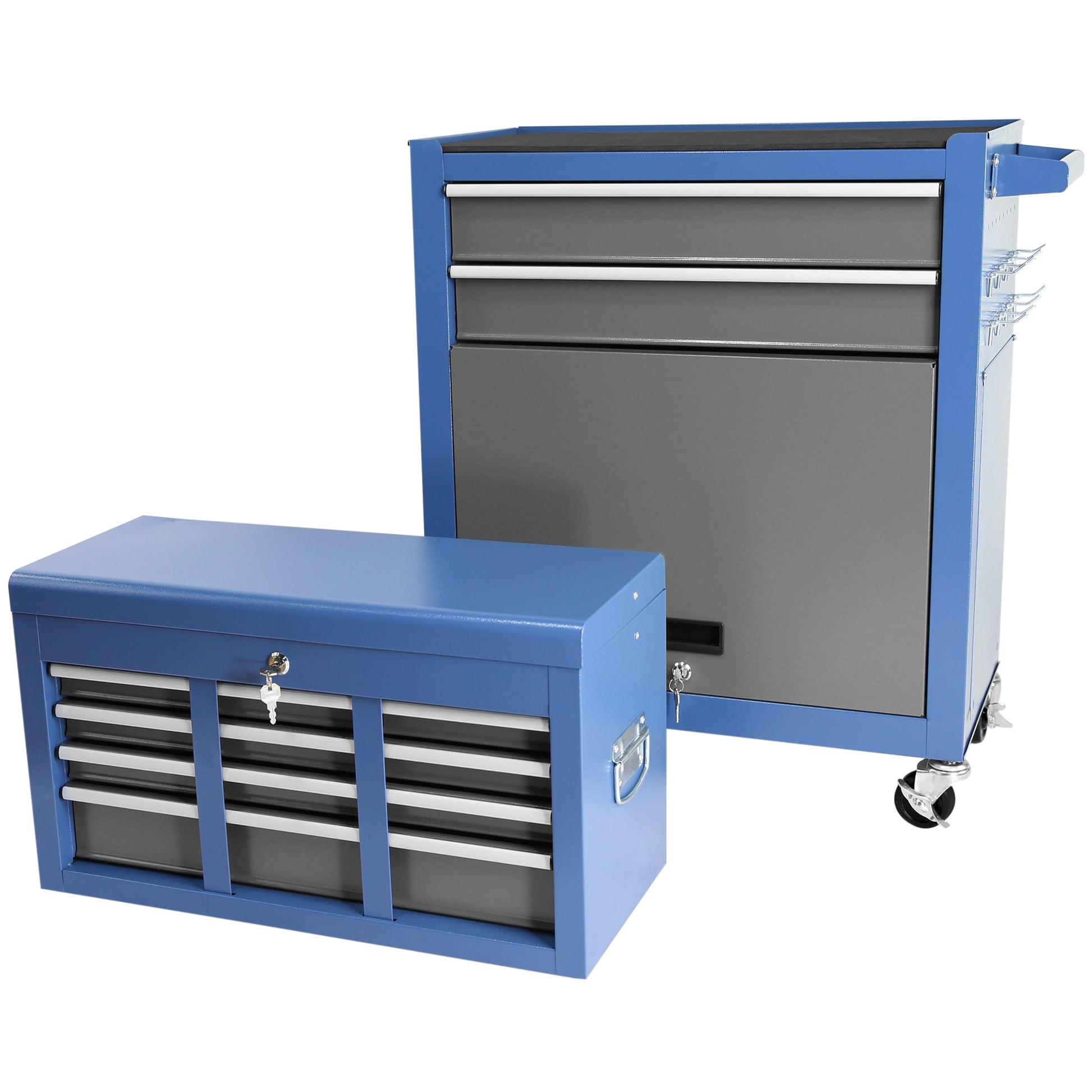 Rolling Tool Chest With Wheels 8 Drawers, Assembled Tool Cabinet Combo With Drawers, Detachable Organizer Tool Chests, Mobile Lockable Tool Box For Workshop Mechanics Garage Blue Grey Steel