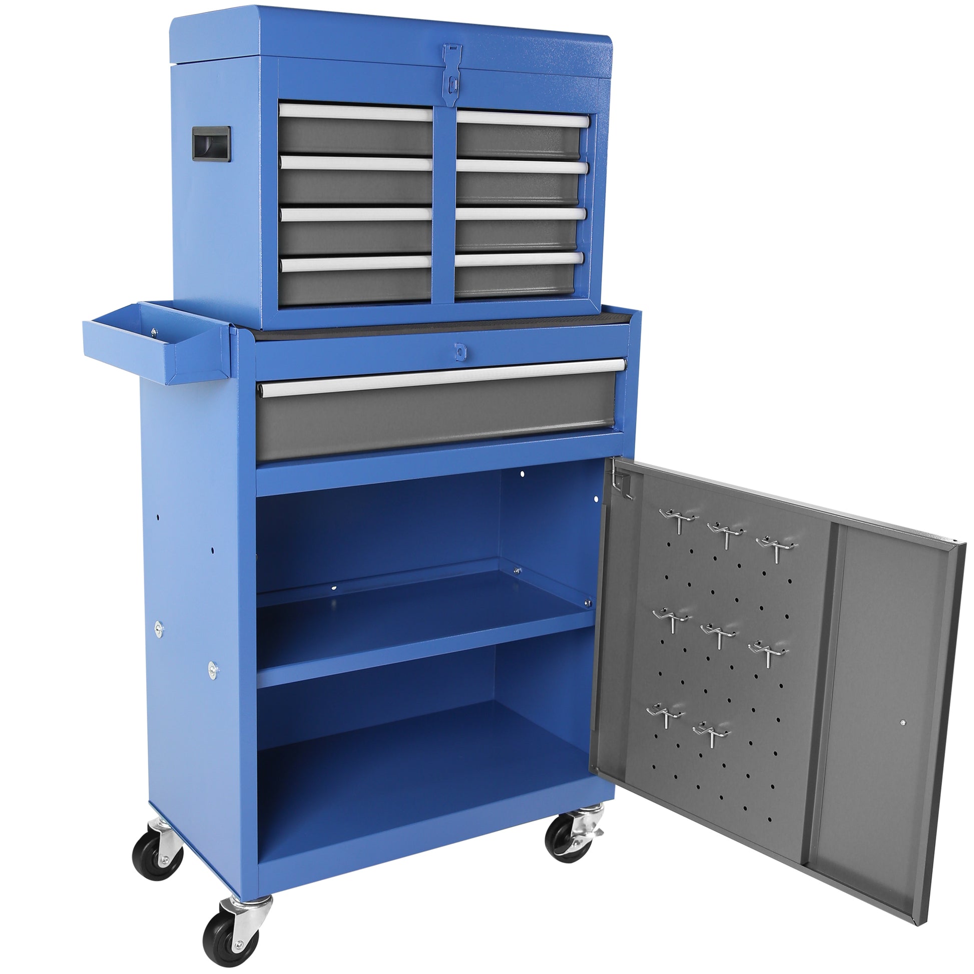 Tool Chest, 5 Drawer Rolling Tool Storage Cabinet with blue+grey-steel