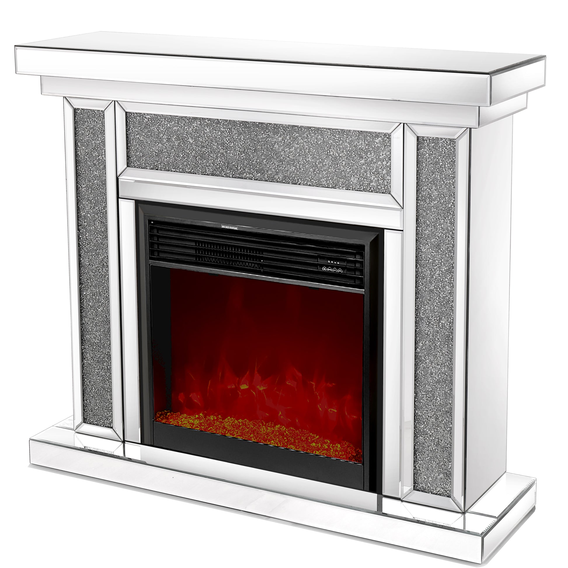 Mirrored Electric Fireplace 7 Colors Adjustable 3D Flame With Mantel, Remote Control, Silver Silver Mdf Glass