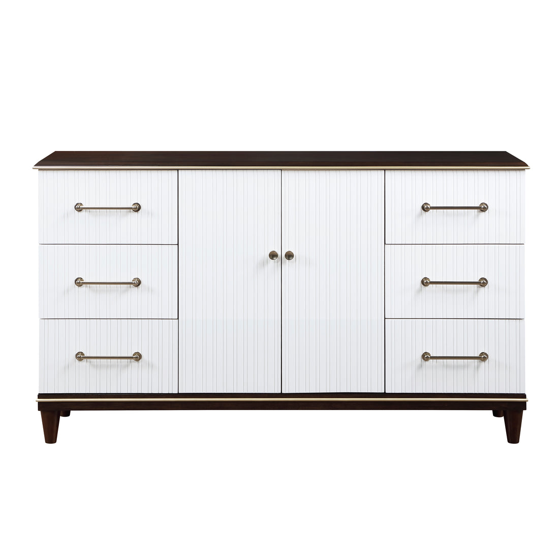 Contemporary White And Cherry Finish 1Pc Dresser Of 6X Drawers 2X Shelves Modern Bedroom Furniture 2 Tone Finish With Gold Trim Multi Bedroom Contemporary,Modern Wood