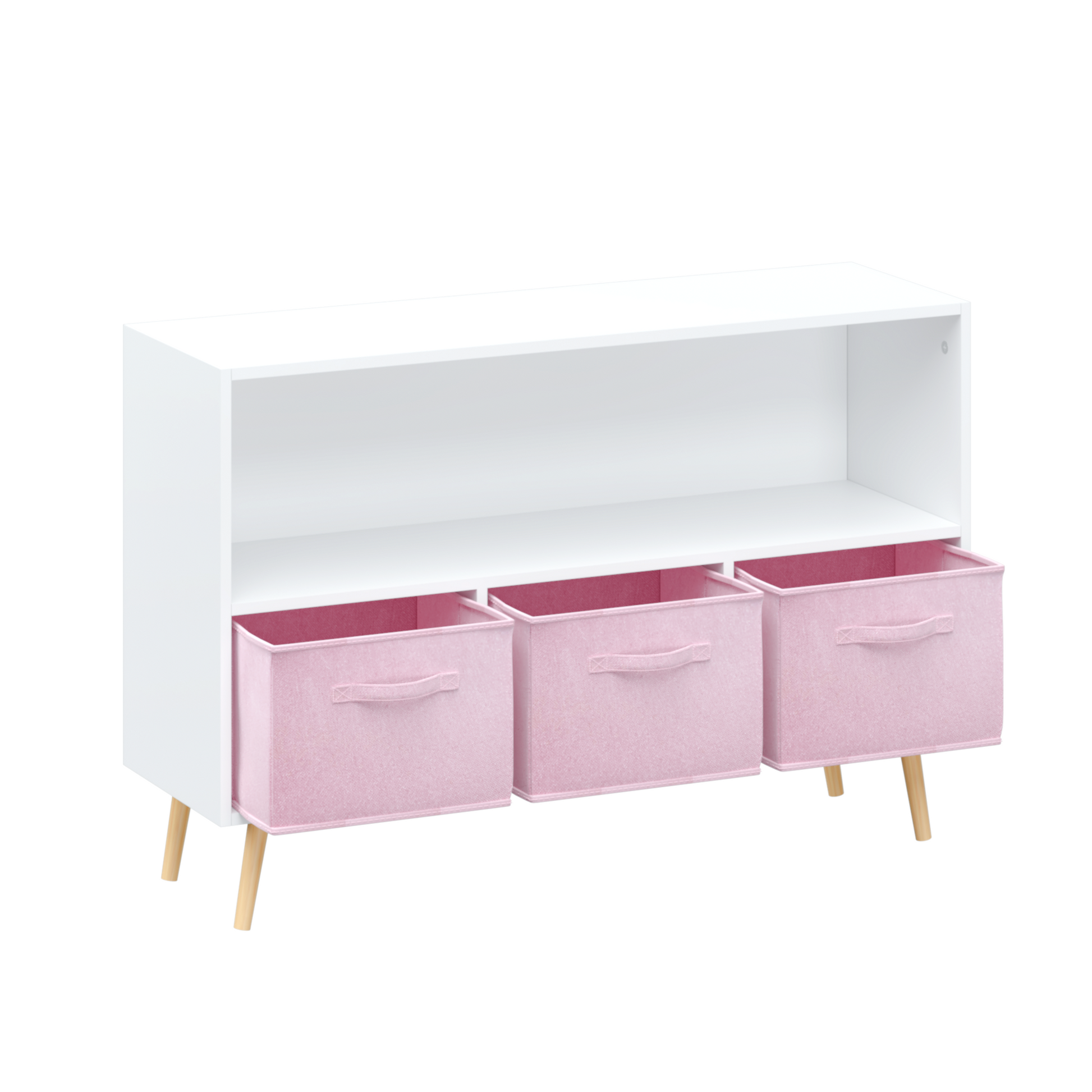 Kids Bookcase With Collapsible Fabric Drawers, Children'S Book Display, Toy Storage Cabinet Organizer, White Pink White Pink Mdf