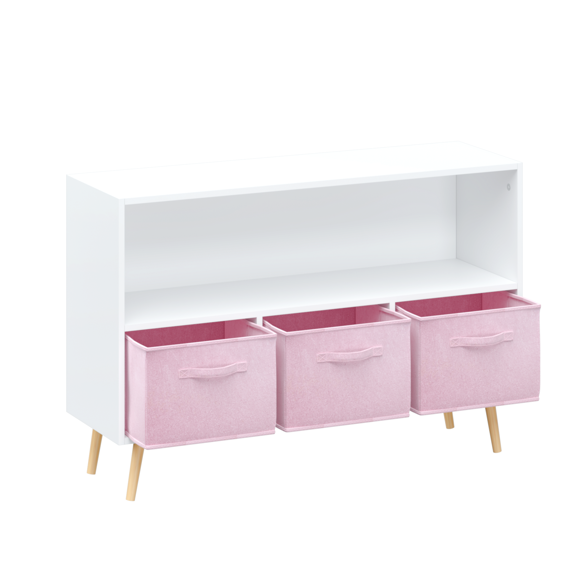 Kids bookcase with Collapsible Fabric Drawers white+pink-mdf