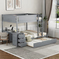 Full Over Full Bunk Bed With Twin Size Trundle, Storage And Desk, Gray Gray Solid Wood