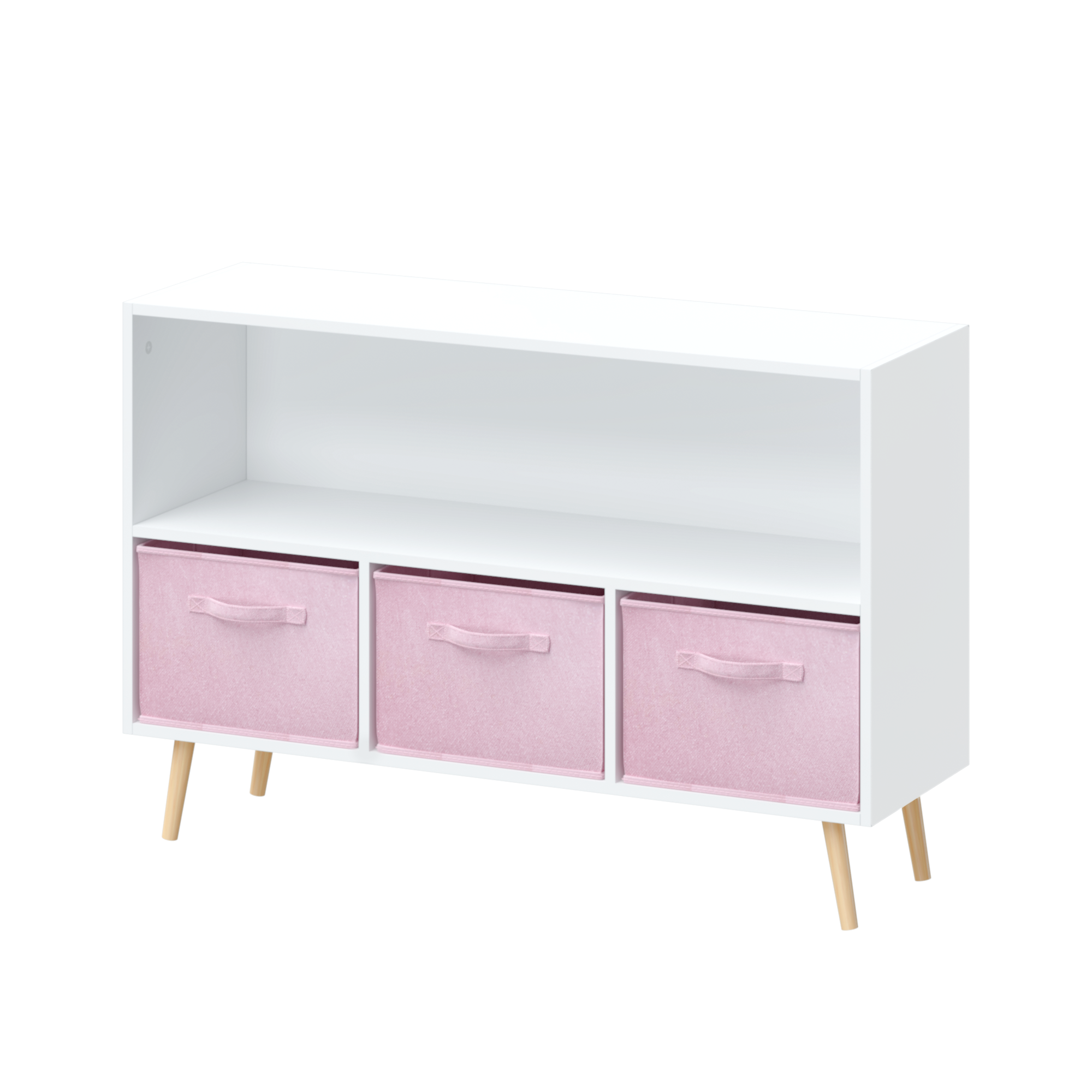 Kids bookcase with Collapsible Fabric Drawers white+pink-mdf