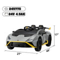 24V Battery Powered Ride On Car For Kids, Licensed Lamborghini, Remote Control Toy Vehicle With Music Player, Led Light, 2 Driving Modes Gray Polypropylene