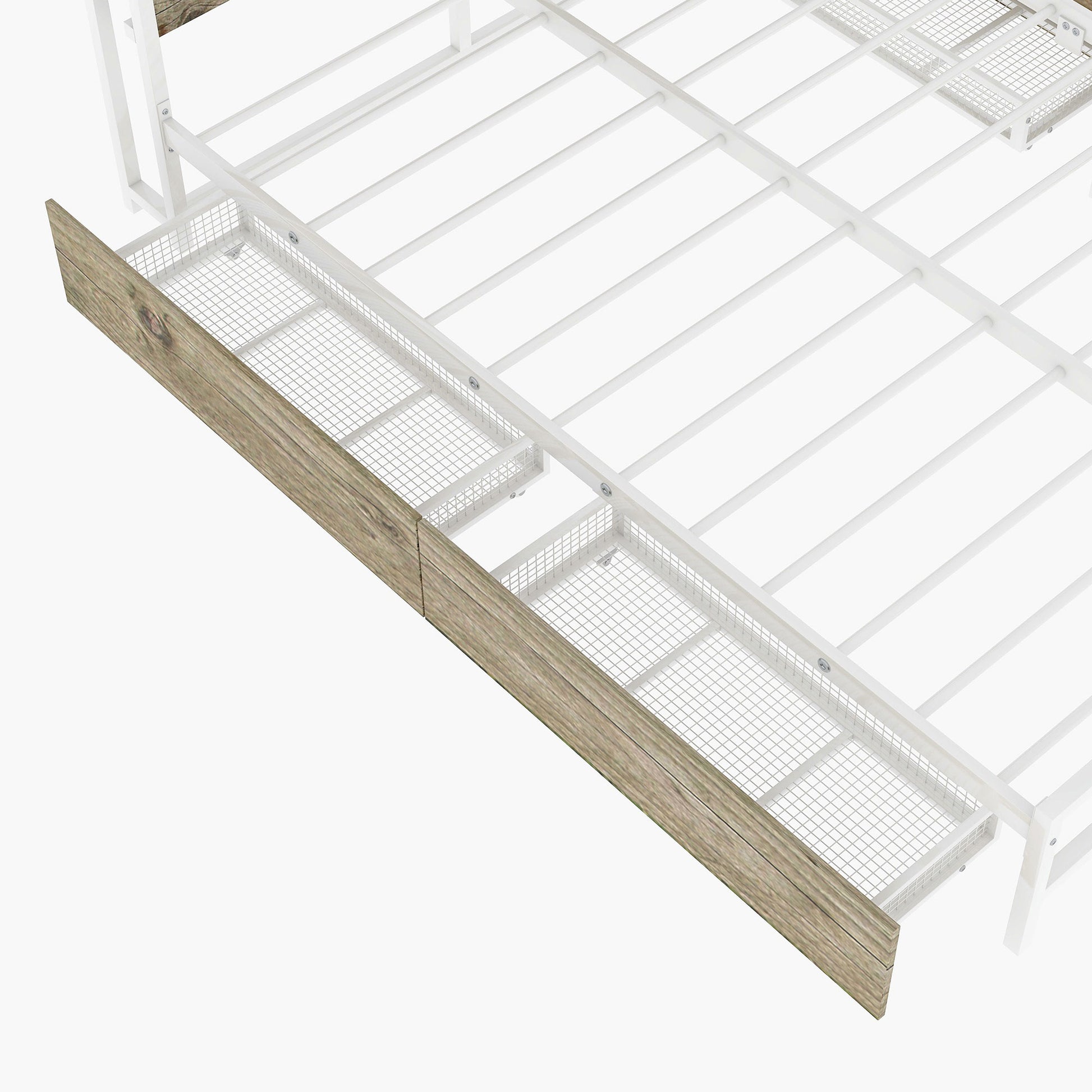 Metal Platform Bed With Four Drawers, Sockets And Usb Ports, Full, White Full White Mdf Metal