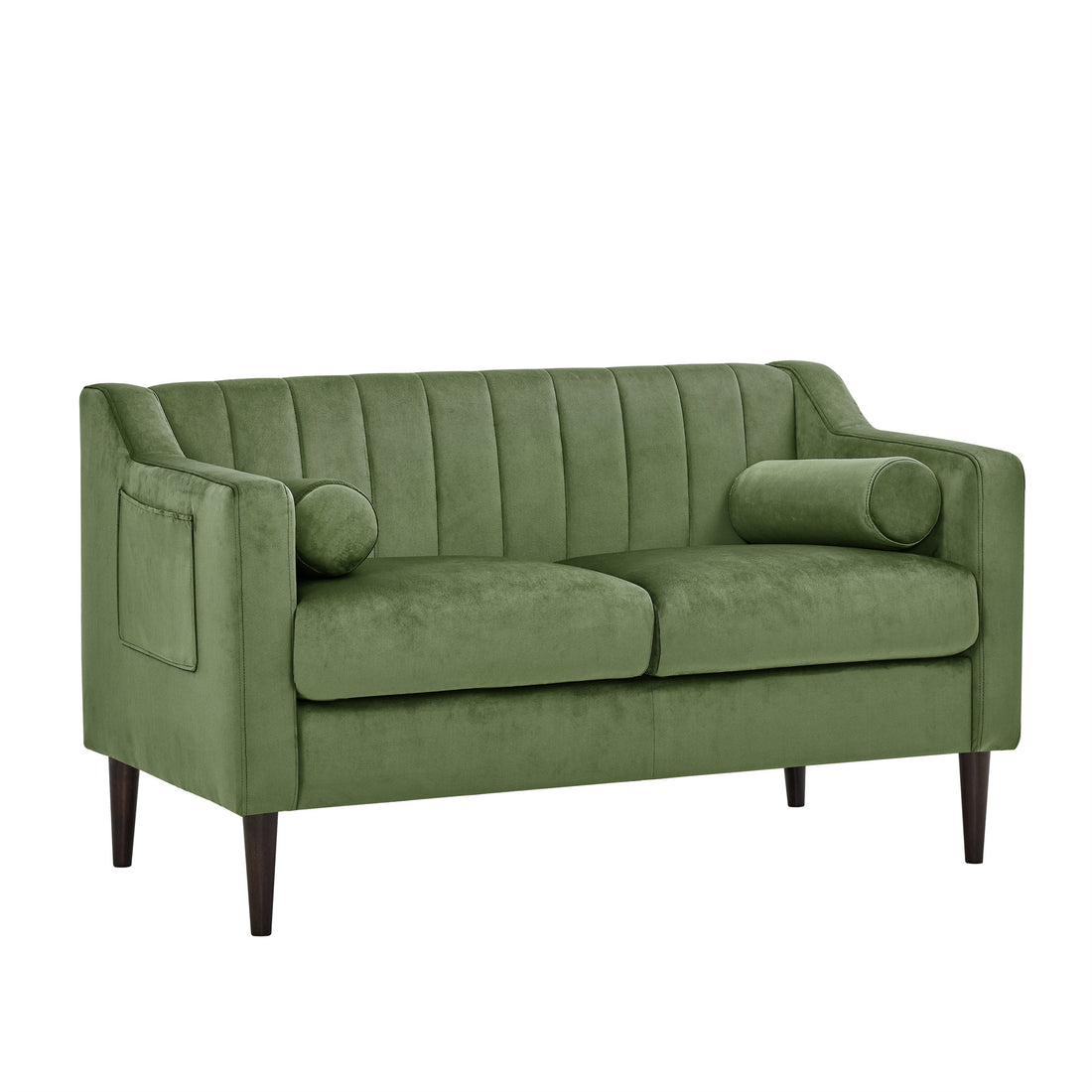 Mid Century Modern Chesterfieldseat Couch, Comfortable Upholstered Sofa With Velvet Fabric And Wooden Frame And Wood Legs For Living Room Bed Room Office Green 2 Seats Green Brown Wood Soft Velvet 2 Seat