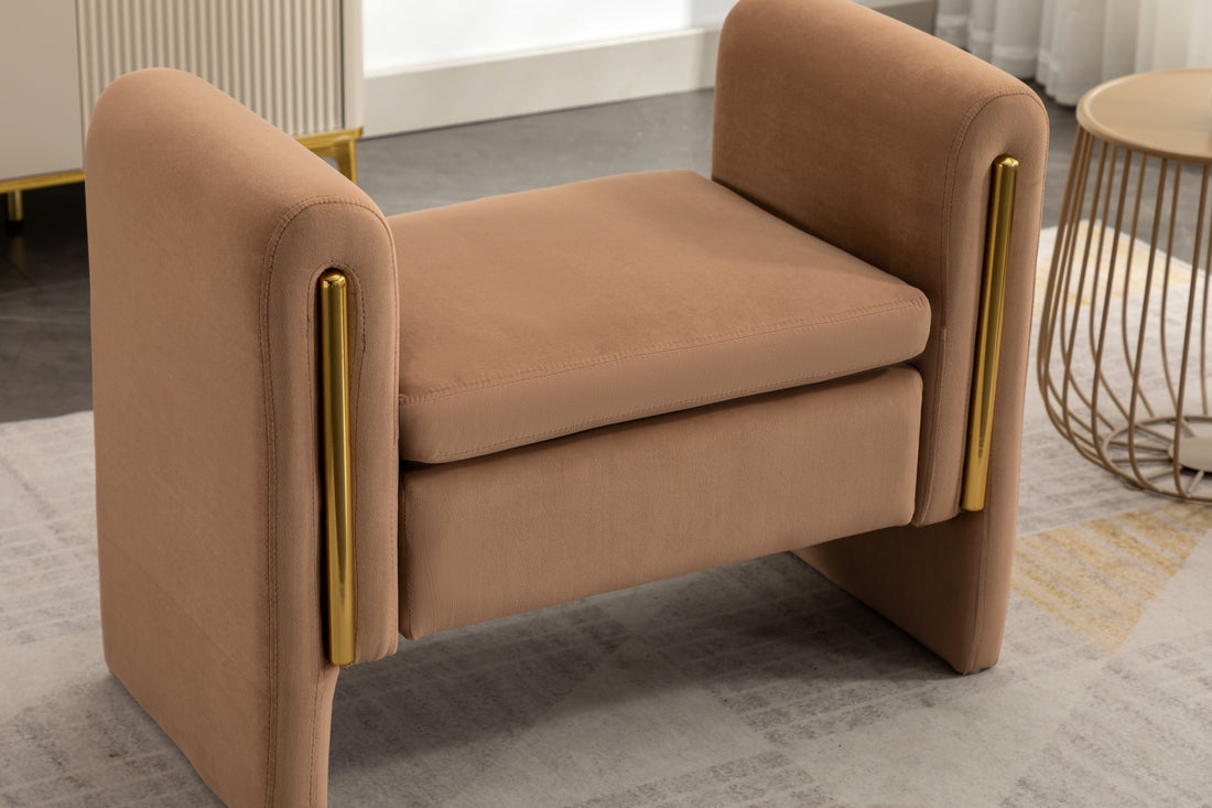 031 Velvet Fabric Single Bench Shoe Bench Makeup Bench For Bedroom Indoor,Coffee Wood Bedroom Brown Solid Eucalyptus Wood Tufted Coffee Polyester Velvet Backless Soft Modern Foam Velvet