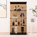 Two Door Tawny Glass Display Cabinet 4 Shelves With Door, Floor Standing Curio Bookshelf For Living Room Bedroom Office, 64.7