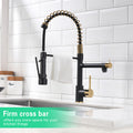 Commercial Kitchen Faucet With Pull Down Sprayer, Single Handle Single Lever Kitchen Sink Faucet Black Gold Kitchen Contemporary Ceramic Brass