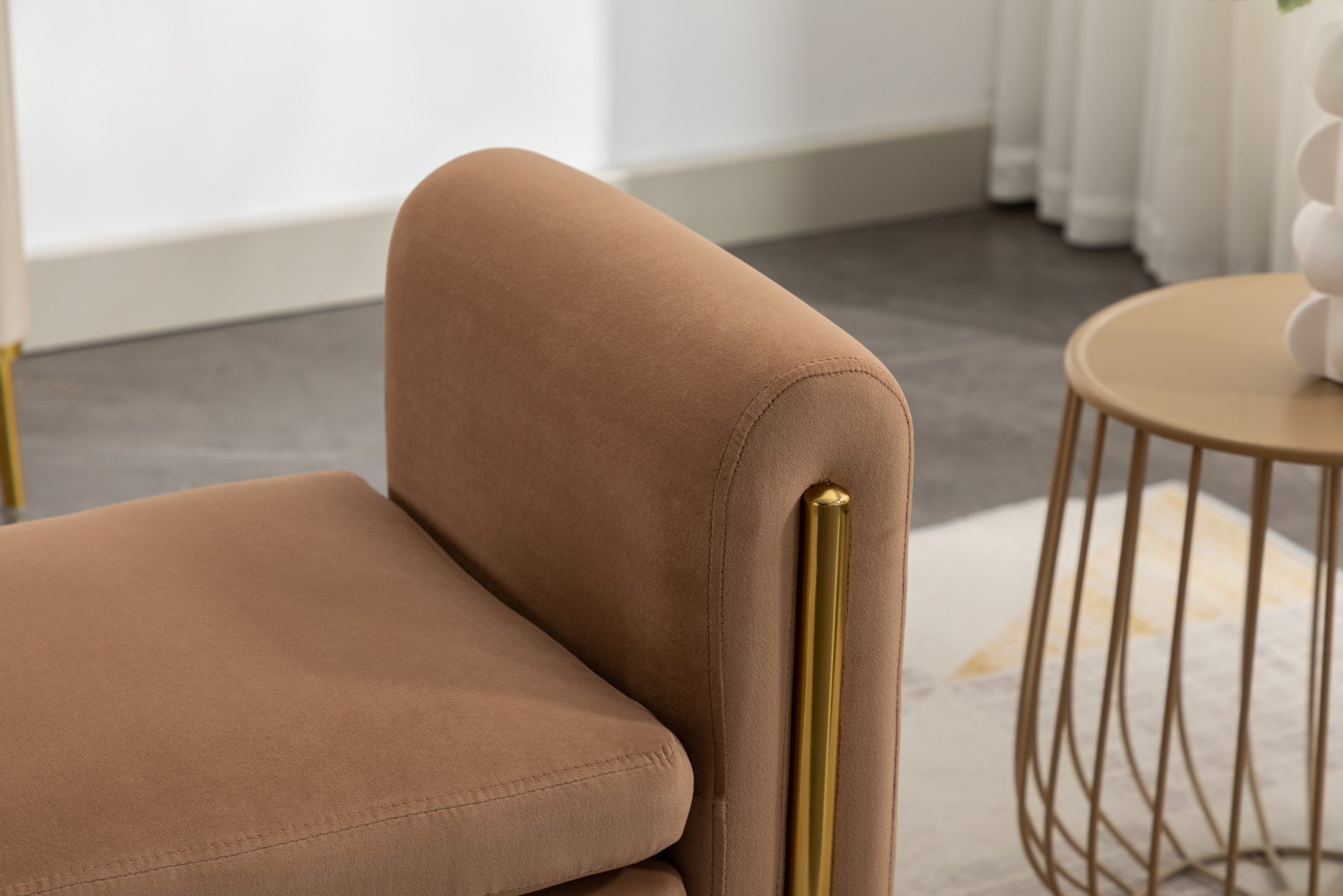 031 Velvet Fabric Single Bench Shoe Bench Makeup Bench For Bedroom Indoor,Coffee Wood Bedroom Brown Solid Eucalyptus Wood Tufted Coffee Polyester Velvet Backless Soft Modern Foam Velvet