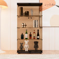 Two Door Tawny Glass Display Cabinet 4 Shelves With Door, Floor Standing Curio Bookshelf For Living Room Bedroom Office, 64.7