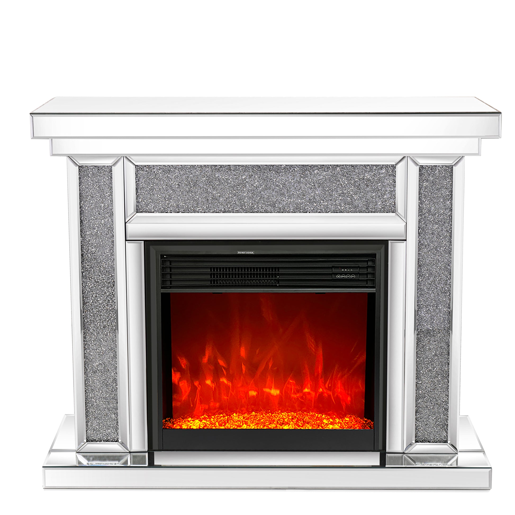 Mirrored Electric Fireplace 7 Colors Adjustable 3D Flame With Mantel, Remote Control, Silver Silver Mdf Glass