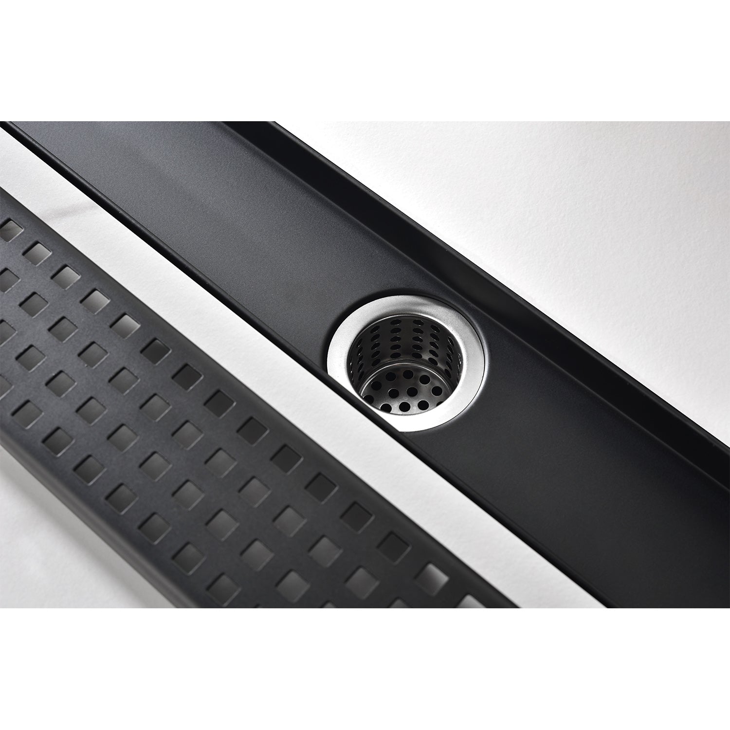 28 Inches Linear Shower Drain, Included Hair Strainer And Leveling Feet Matt Black Stainless Steel