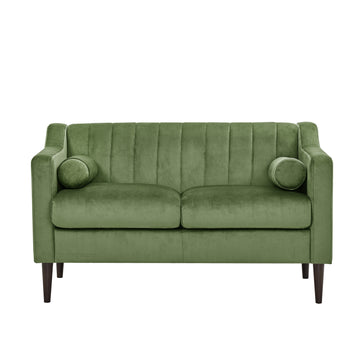 Mid Century Modern Chesterfieldseat Couch, Comfortable Upholstered Sofa With Velvet Fabric And Wooden Frame And Wood Legs For Living Room Bed Room Office Green 2 Seats Green Brown Wood Soft Velvet 2 Seat