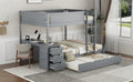 Full Over Full Bunk Bed With Twin Size Trundle, Storage And Desk, Gray Gray Solid Wood