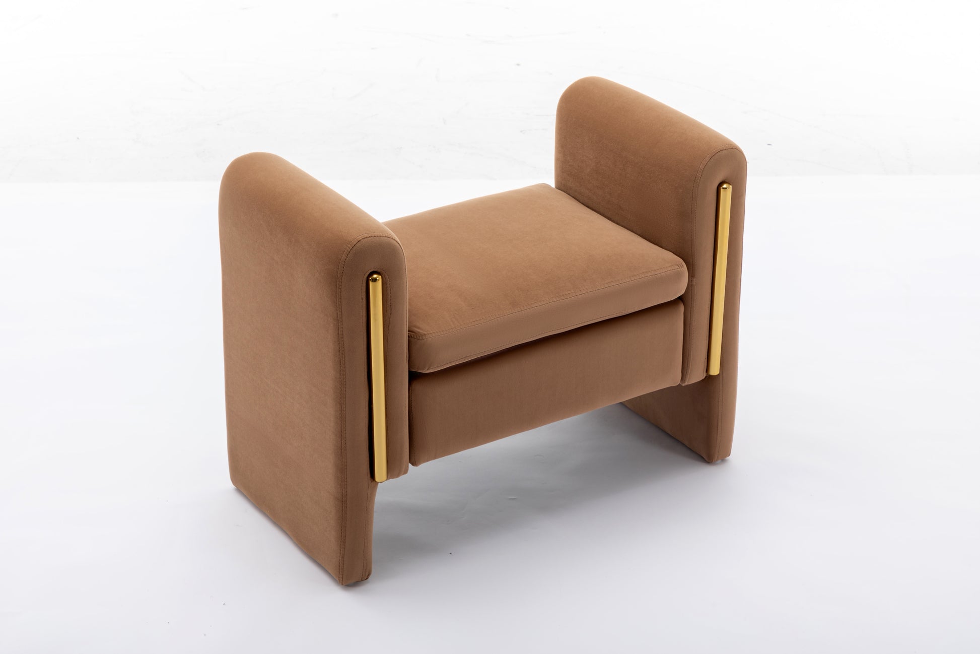 031 Velvet Fabric Single Bench Shoe Bench Makeup Bench For Bedroom Indoor,Coffee Wood Bedroom Brown Solid Eucalyptus Wood Tufted Coffee Polyester Velvet Backless Soft Modern Foam Velvet