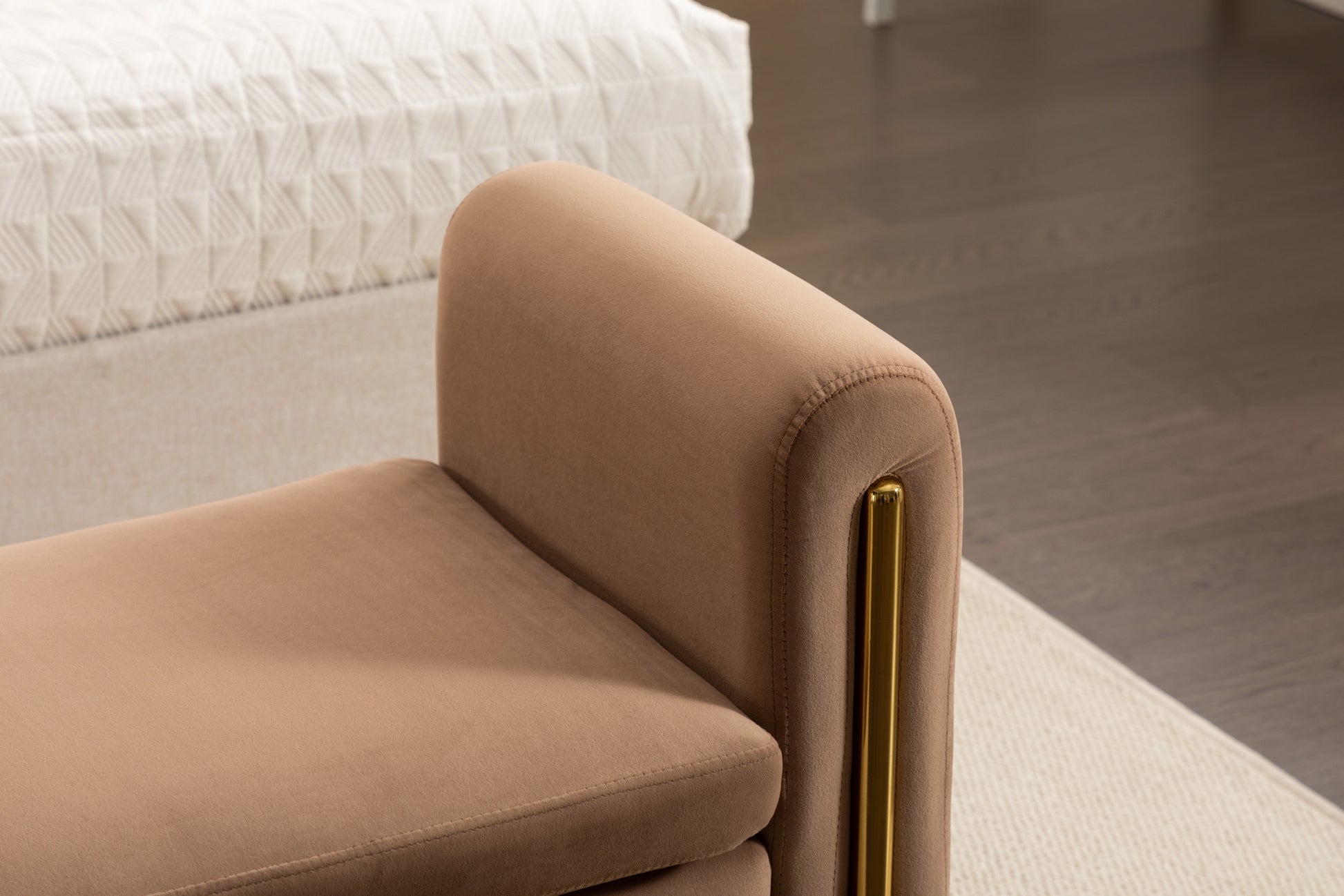 031 Velvet Fabric Single Bench Shoe Bench Makeup Bench For Bedroom Indoor,Coffee Wood Bedroom Brown Solid Eucalyptus Wood Tufted Coffee Polyester Velvet Backless Soft Modern Foam Velvet