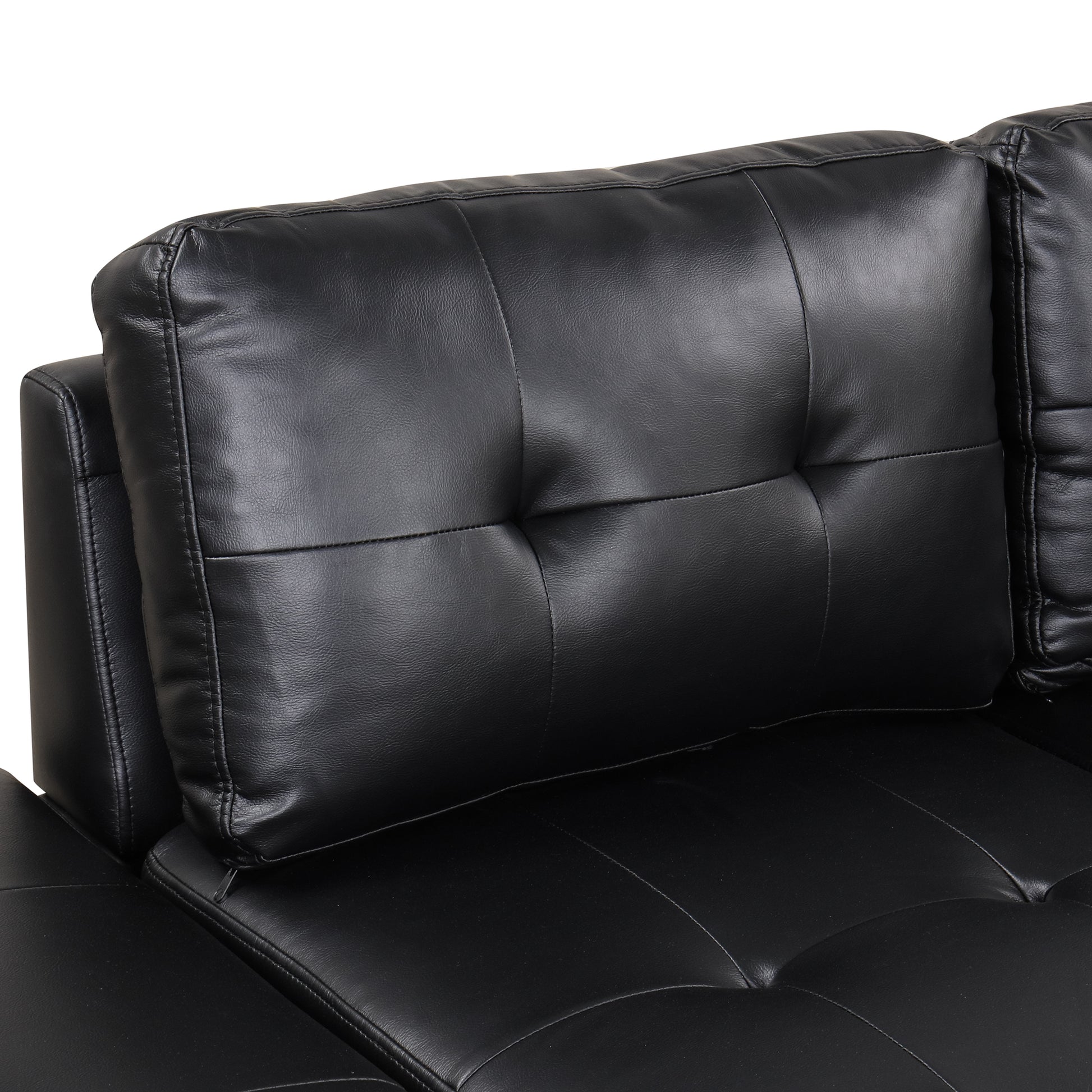 94.88" L Shaped Corner Sofa Pu Leather Sectional Sofa Couch With Movable Storage Ottomans For Living Room, Black Black Foam Pu Leather