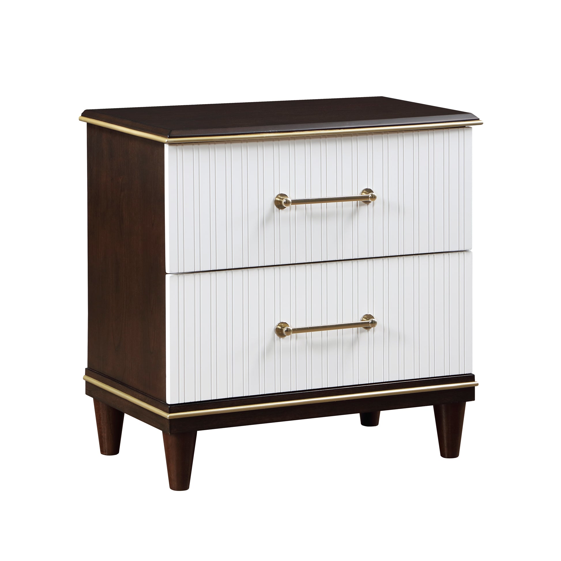 Contemporary White And Cherry Finish 1Pc Two Drawers Nightstand 2 Tone Finish With Gold Trim Modern Bedroom Furniture Multi 2 Drawers Bedroom Contemporary,Modern Drawers Wood