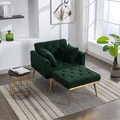 36.61'' Wide Modern Accent Chair With 3 Positions Adjustable Backrest, Tufted Chaise Lounge Chair, Single Recliner Armchair With Ottoman And Gold Legs For Living Room, Bedroom Green Green Foam Sherpa