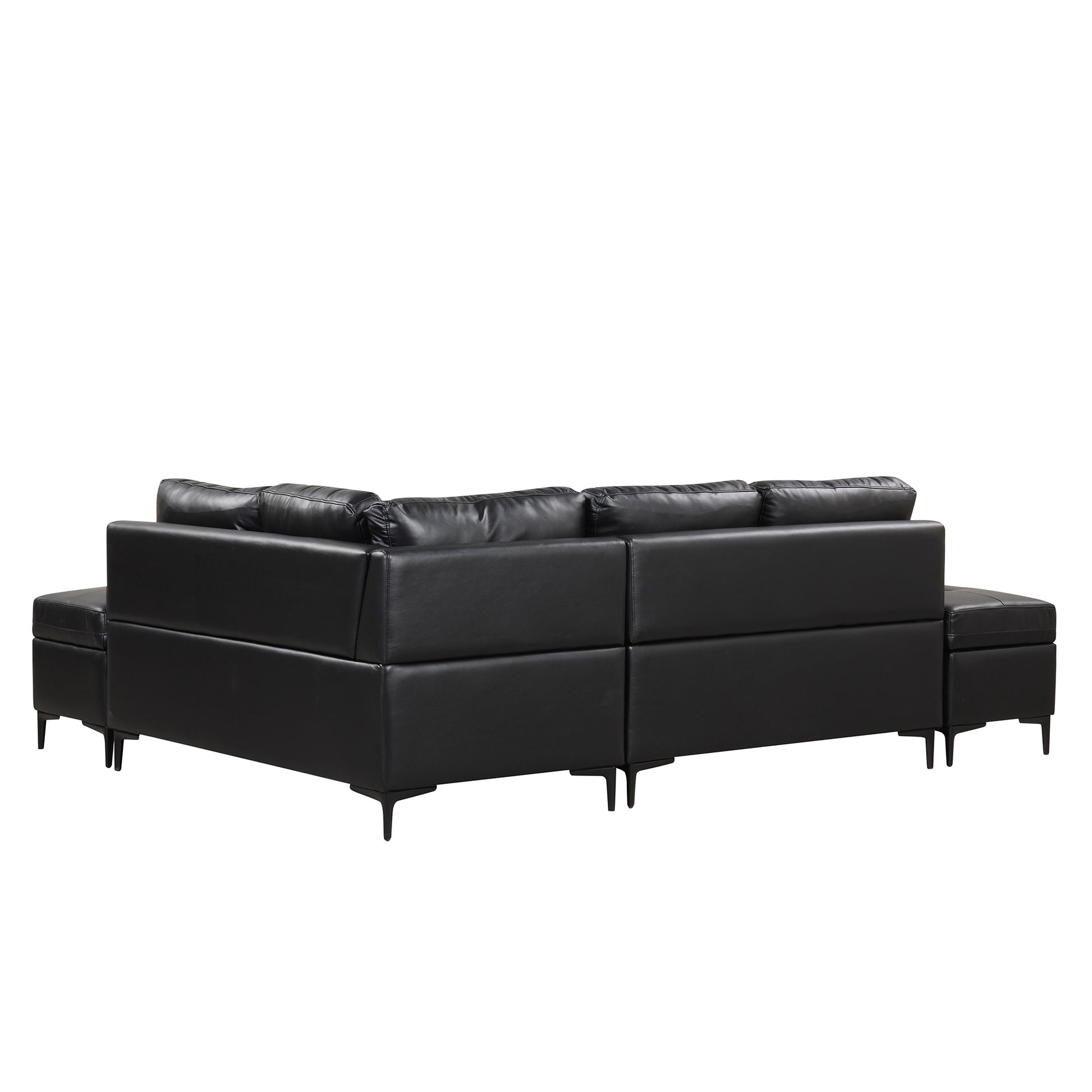 94.88" L Shaped Corner Sofa Pu Leather Sectional Sofa Couch With Movable Storage Ottomans For Living Room, Black Black Foam Pu Leather