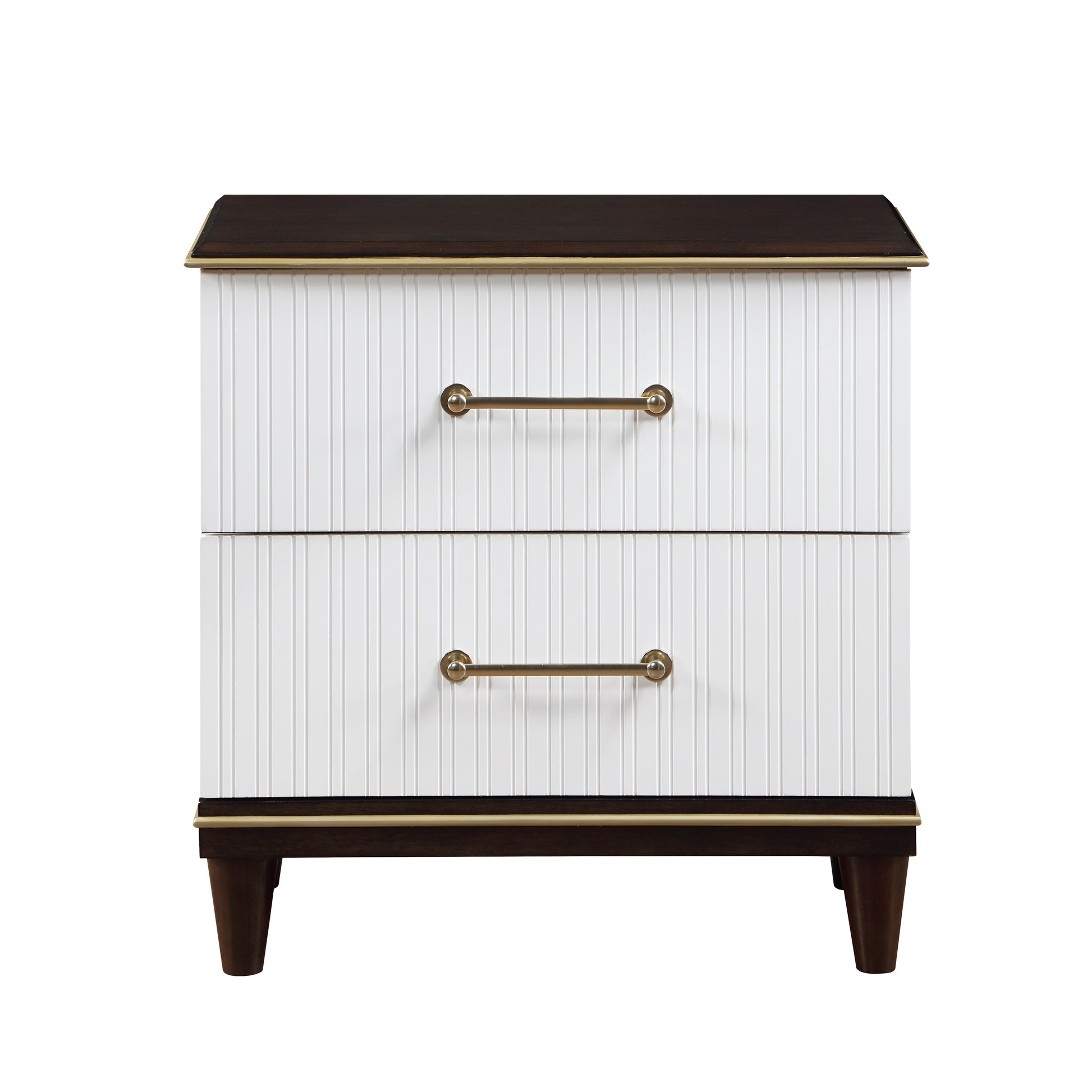 Contemporary White And Cherry Finish 1Pc Two Drawers Nightstand 2 Tone Finish With Gold Trim Modern Bedroom Furniture Multi 2 Drawers Bedroom Contemporary,Modern Drawers Wood