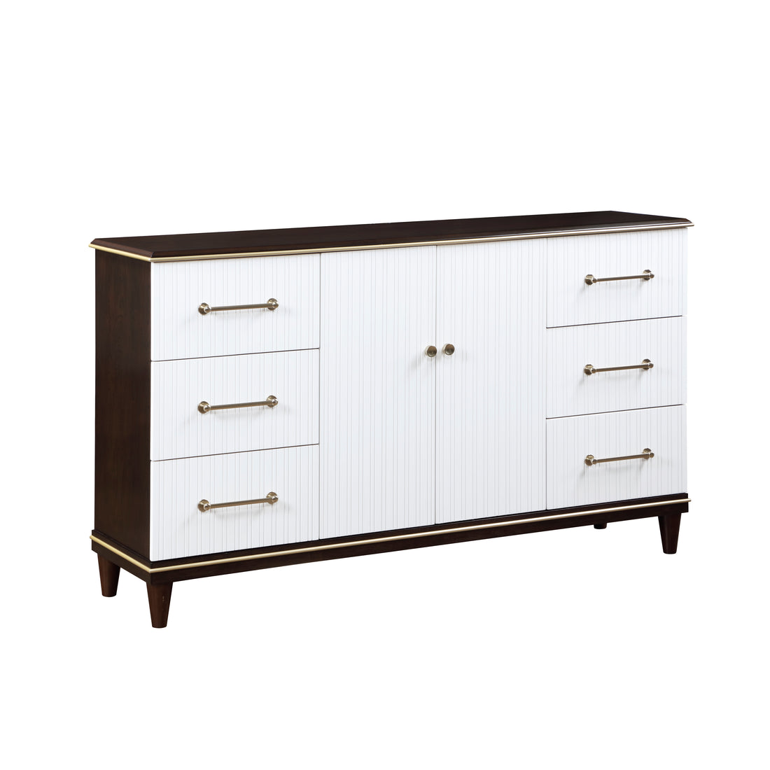 Contemporary White And Cherry Finish 1Pc Dresser Of 6X Drawers 2X Shelves Modern Bedroom Furniture 2 Tone Finish With Gold Trim Multi Bedroom Contemporary,Modern Wood