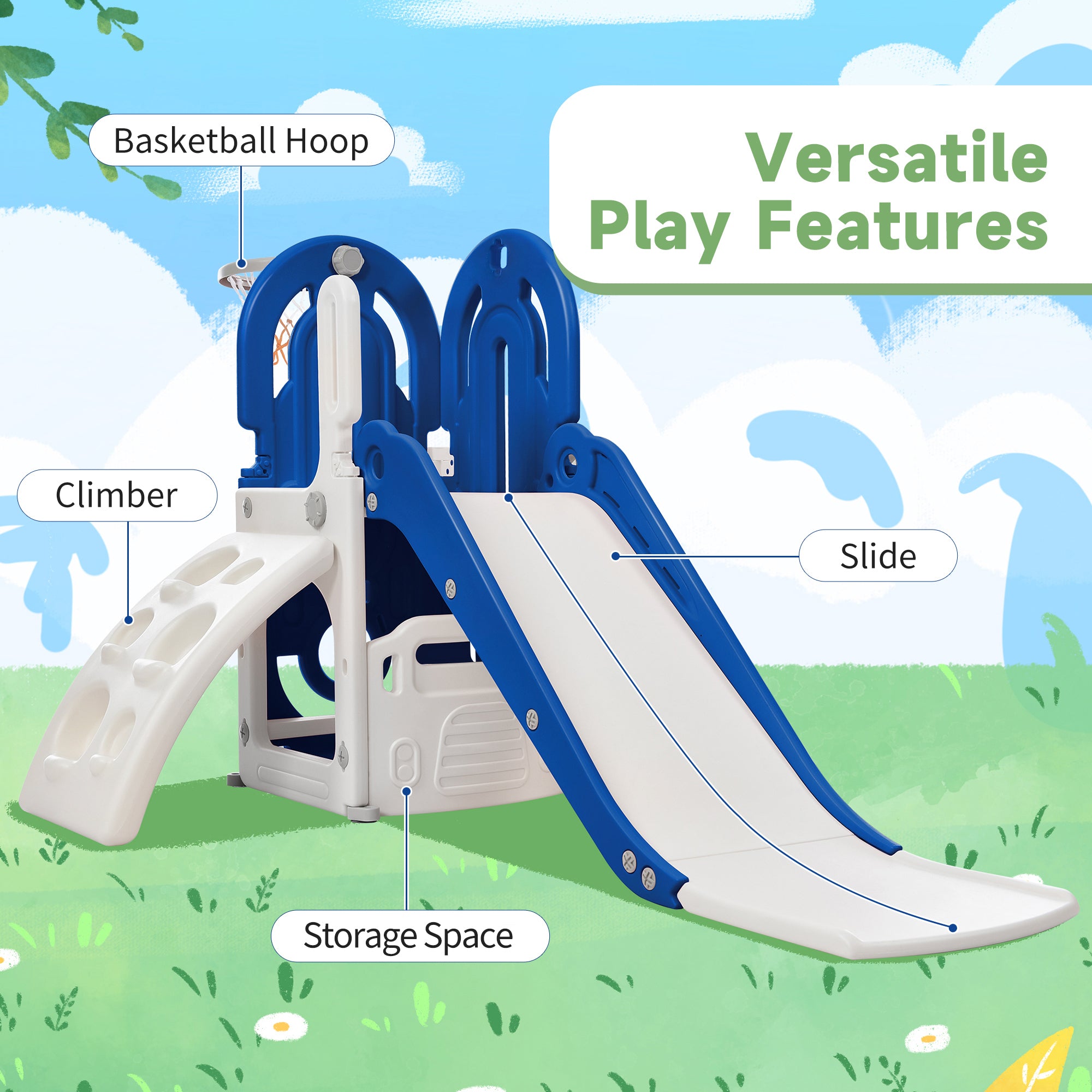 Toddler Climber and Slide Set 4 in 1, Kids Playground blue-hdpe