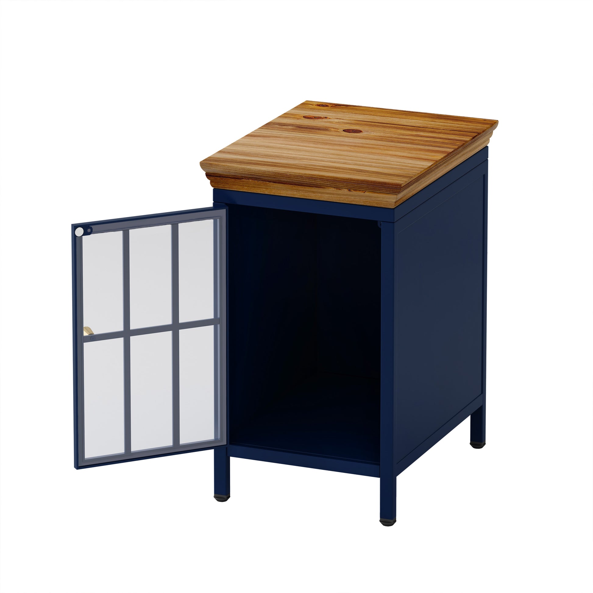 Nightstand with Storage Cabinet & Solid Wood Tabletop blue-iron