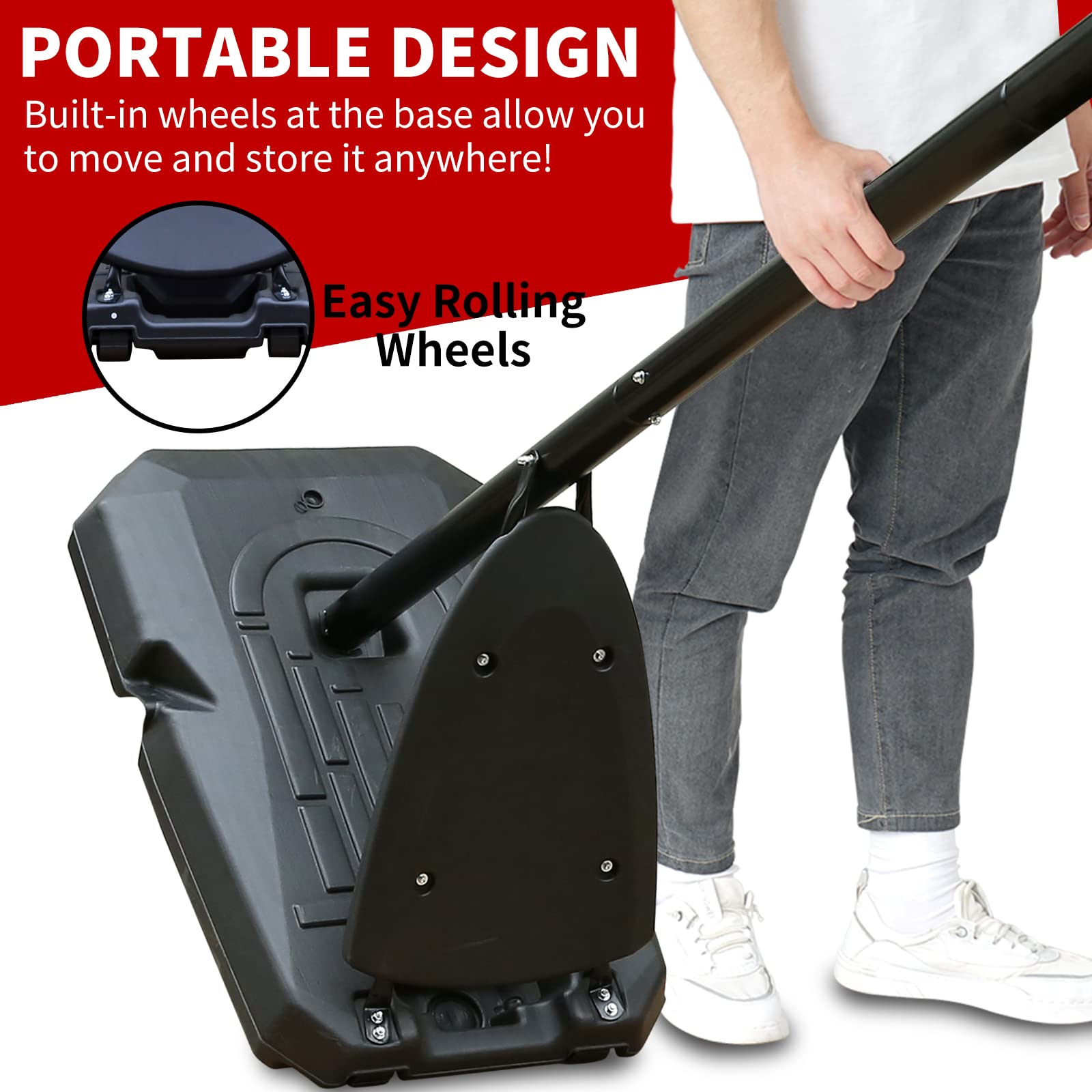 Height Adjustable 7 To 10Ft Basketball Hoop 44 Inch Backboard Portable Basketball Goal System With Stable Base And Wheels, Use For Outdoor Balls Sports Black Gray Portable Garden & Outdoor Training Support Iron