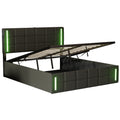 Queen Size Upholstered Bed With Led Lights,Hydraulic Storage System And Usb Charging Station,Black Black Pu