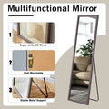 Third Generation Packaging Upgrade, Thickened Frame, Gray Wood Grain Solid Wood Frame Full Length Mirror, Dressing Mirror, Bedroom Entrance, Decorative Mirror, Floor Standing Mirror. 57.9 