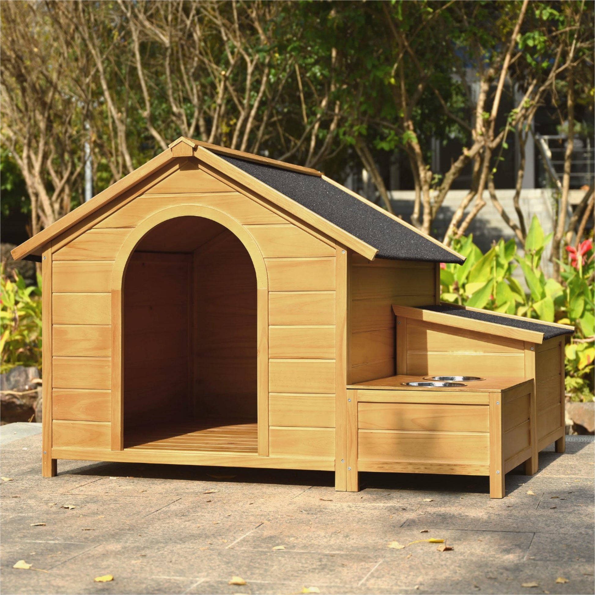 51.18" L X 43.7" W X 37" H Large Size Wooden Dog House, Dog Crate For Large Dog Breeds, Cabin Style Raised Dog Shelter With Asphalt Roof, Solid Wood, Weatherproof, Nature Natural Wood Outdoor Kennel Large 41 70 Lbs Pine