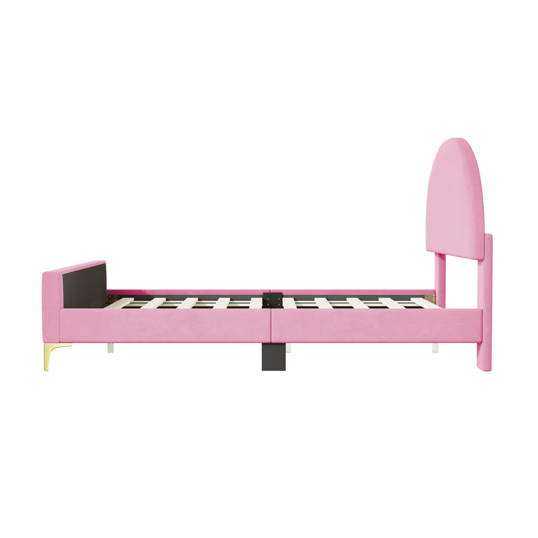Full Size Upholstered Platform Bed with Classic Semi pink-velvet
