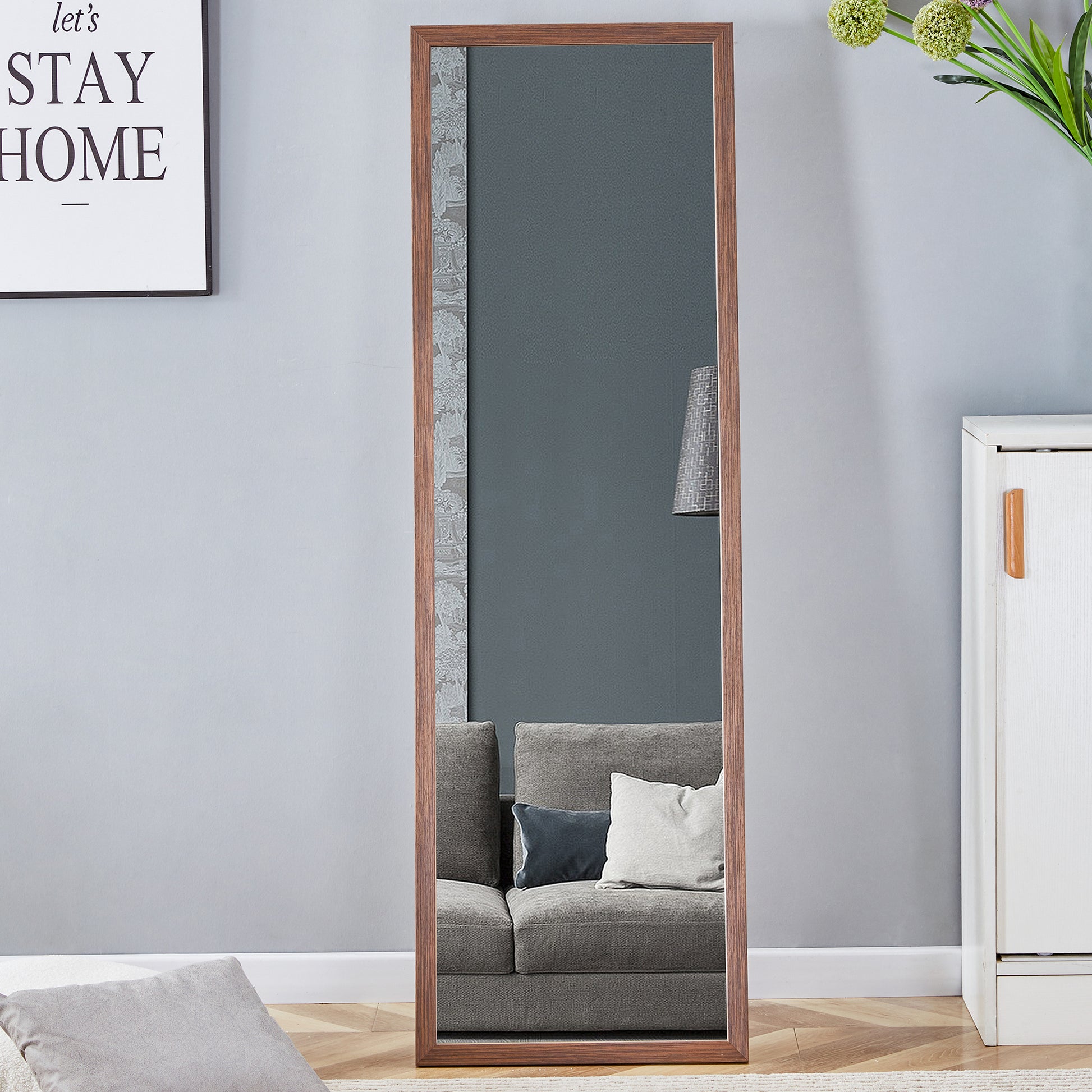 Third Generation Packaging Upgrade, Thickened Border, Brown Wood Grain Solid Wood Frame Full Length Mirror, Dressing Mirror, Bedroom Entrance, Decorative Mirror, And Floor Standing Mirror. 57.9"*18.1" Brown Solid Wood