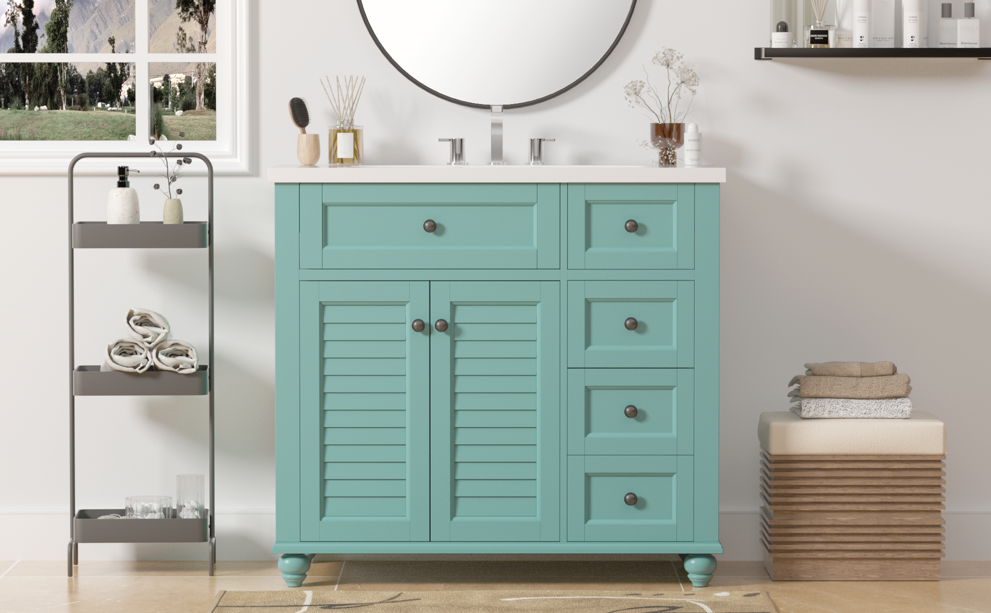 36'' Bathroom Vanity With Undermount Sink,Free Standing Vanity Set With 2 Drawers& Soft Closing Doors,Solid Wood Frame Bathroom Storage Cabinet 2 Blue Green 2 1 Soft Close Doors Bathroom Freestanding Solid Wood Mdf Resin Painted