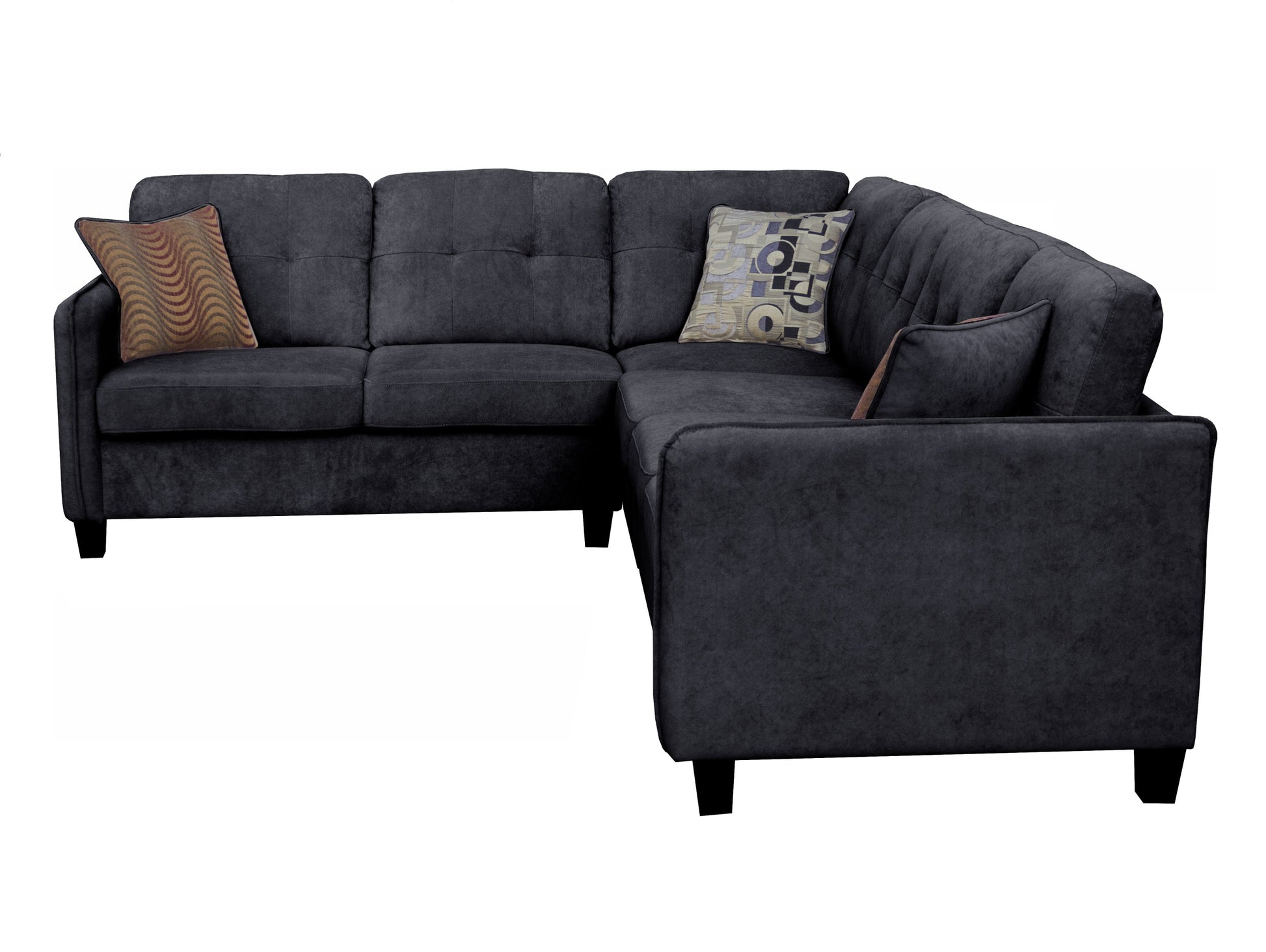 Archie 114.5" Black Velvet 6 Seater Sectional Sofa Black Velvet