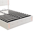 Queen Size Upholstered Bed With Led Lights,Hydraulic Storage System And Usb Charging Station,White White Pu