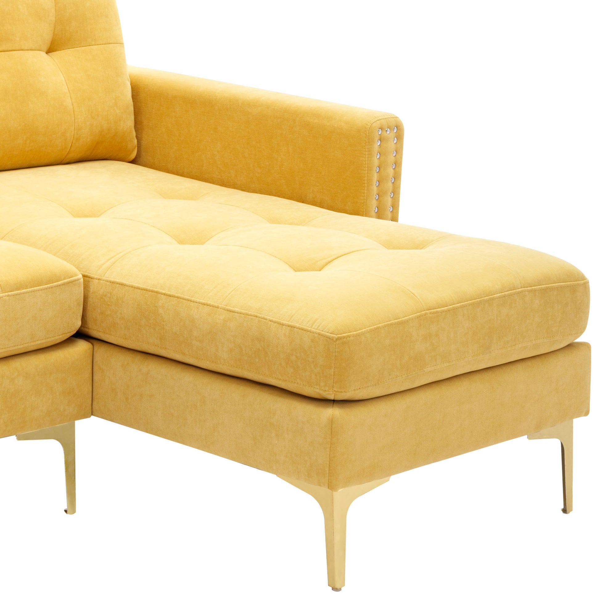 110" L Shape Convertible Sectional Sofa Couch With Movable Ottoman For Living Room, Apartment, Office, Yellow Yellow Foam Velvet 4 Seat