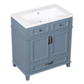 30'' Bathroom Vanity With Resin Sink,Solid Wood Frame Bathroom Storage Cabinet With Soft Closing Doors,Retro Style, Blue 1 Blue 2 Soft Close Doors Bathroom Freestanding Solid Wood Mdf Resin Painted