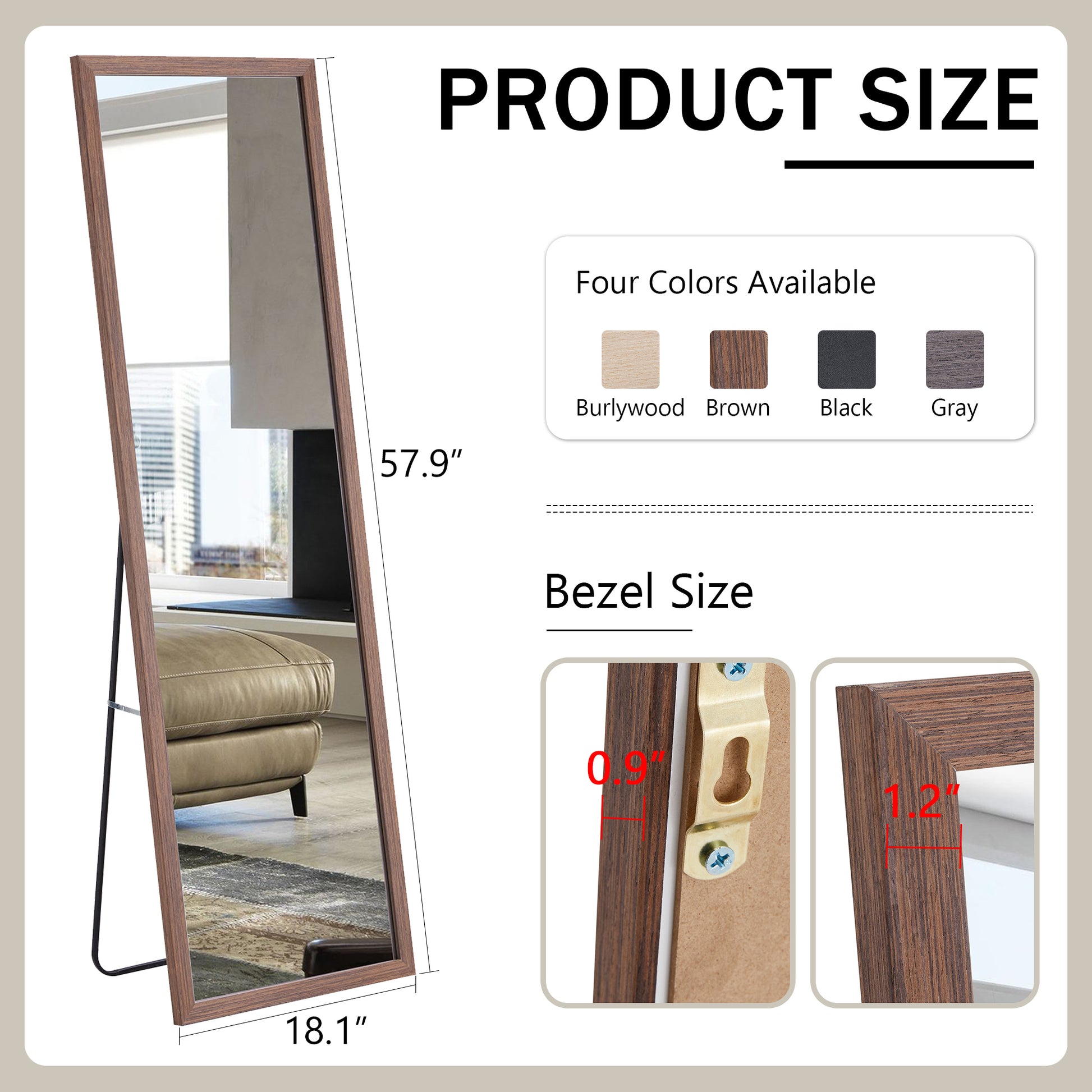 Third Generation Packaging Upgrade, Thickened Border, Brown Wood Grain Solid Wood Frame Full Length Mirror, Dressing Mirror, Bedroom Entrance, Decorative Mirror, And Floor Standing Mirror. 57.9"*18.1" Brown Solid Wood