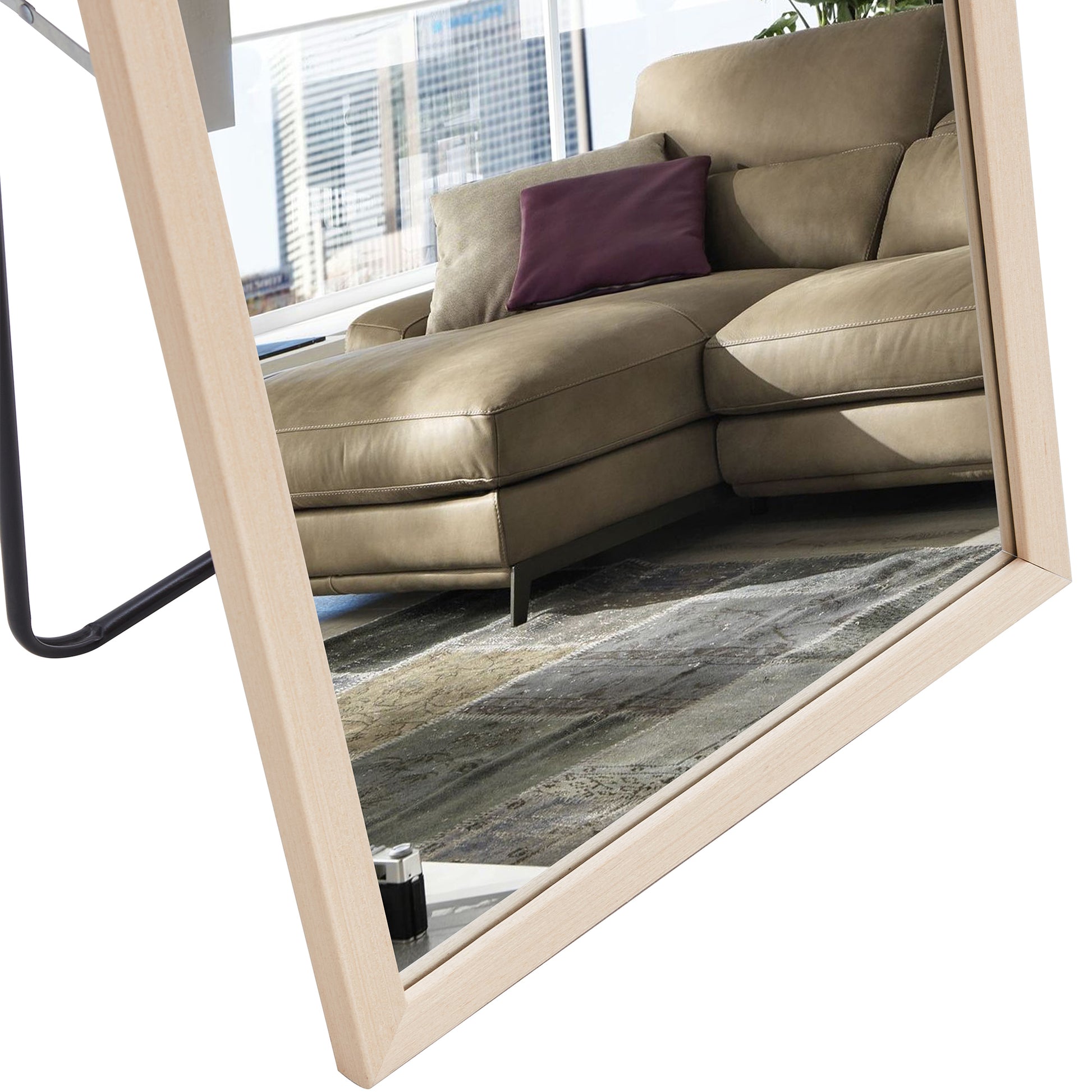 Third Generation Packaging Upgrade, Thickened Border, Full Length Mirror, Dressing Mirror, Bedroom Entrance, Decorative Mirror, Clothing Store, Mirror. 57.9"*18.1" Light Oak Solid Wood