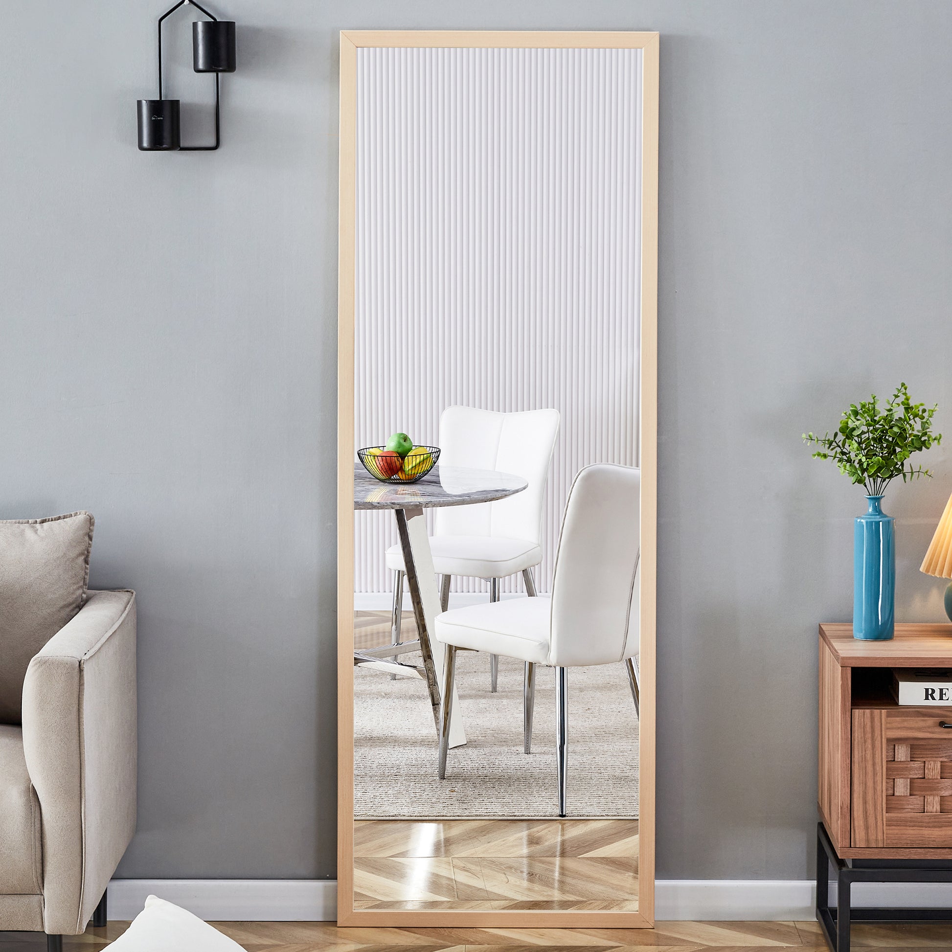 Third Generation Packaging Upgrade, Thickened Border, Full Length Mirror, Dressing Mirror, Bedroom Entrance, Decorative Mirror, Clothing Store, Mirror.65"*22.8" Light Oak Solid Wood