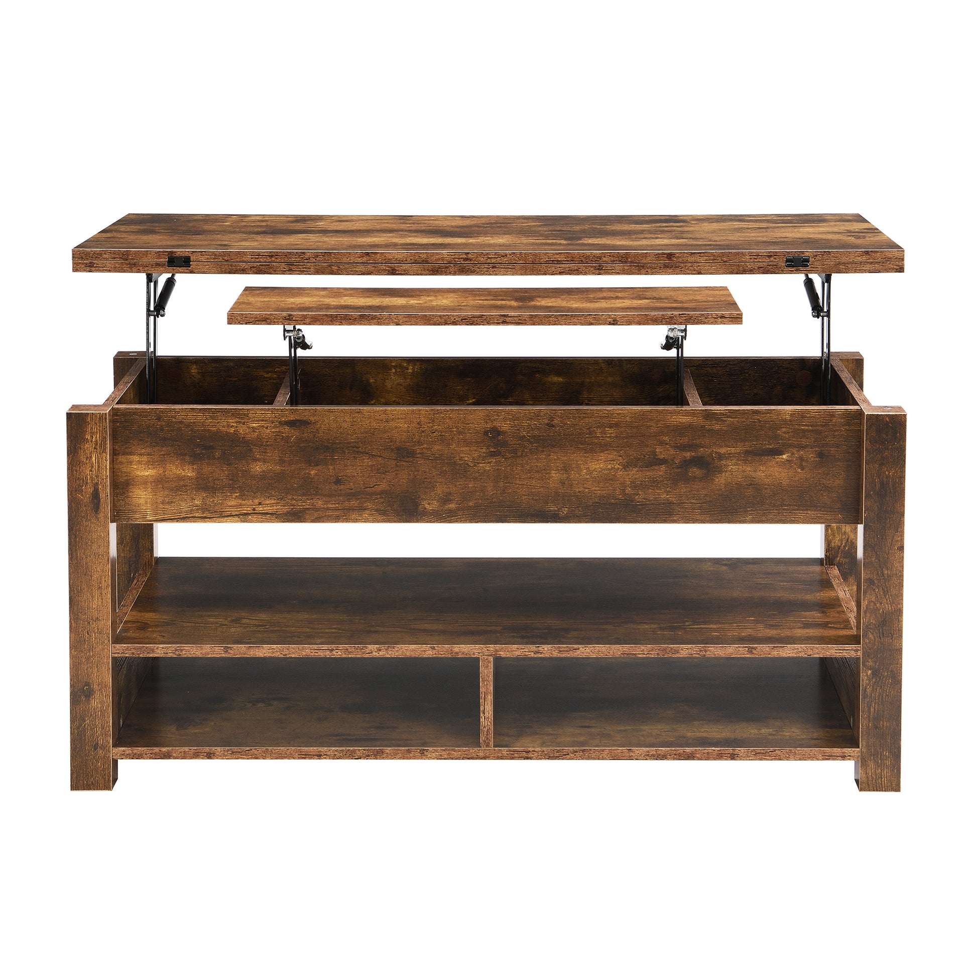 Lift Top Coffee Table, Multi Functional Coffee Table With Open Shelves, Modern Lift Tabletop Dining Table For Living Room, Home Office, Rustic Brown Rustic Brown Primary Living Space Particle Board