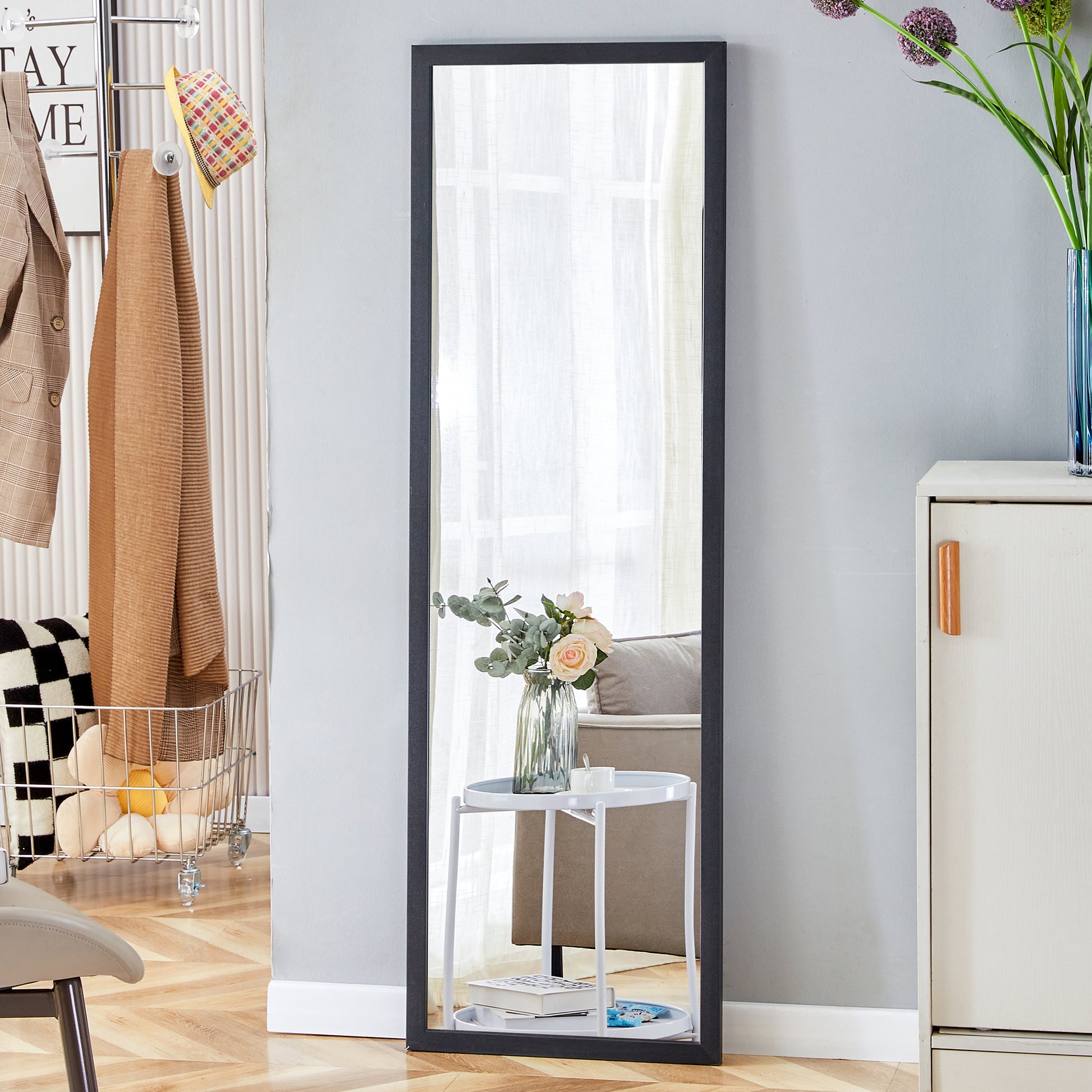 Third Generation, Black Thick Wooden Frame Full Body Mirror, Large Floor Standing Mirror, Dressing Mirror, Decorative Mirror, Suitable For Bedrooms, Living Rooms, Clothing Stores57.9"*18.1" Black Solid Wood