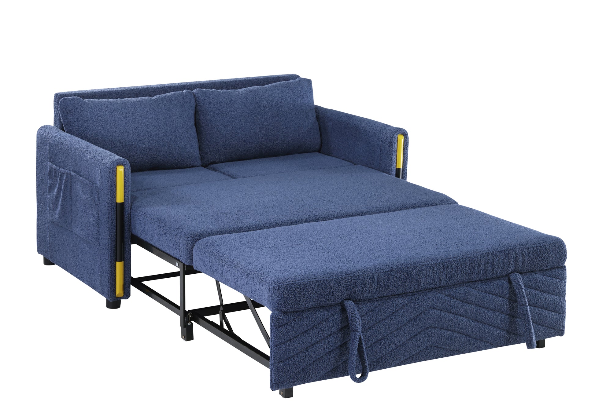 Percy 55.5" Navy Teddy Velvet Sleeper Loveseat With Side Pockets Navy Fabric